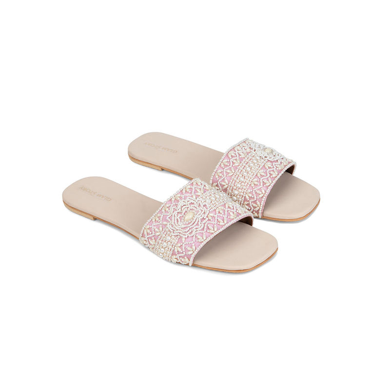 GLAM STORY Fern Handcrafted Embellished Ethnic Sliders & Flats (EURO 36)