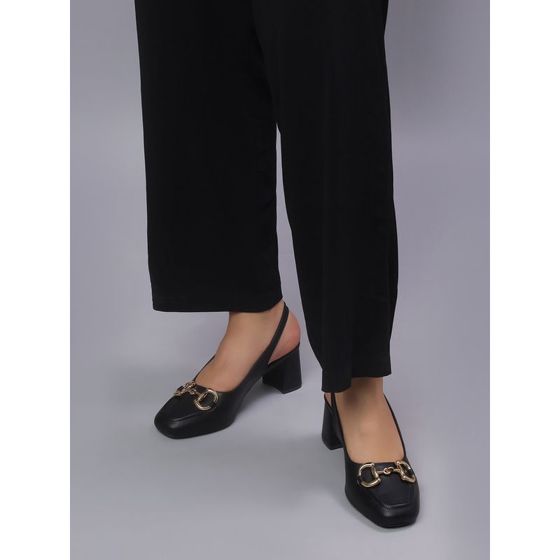 T.ELEVEN Women’S Block Black Sandals Heels (EURO 37)