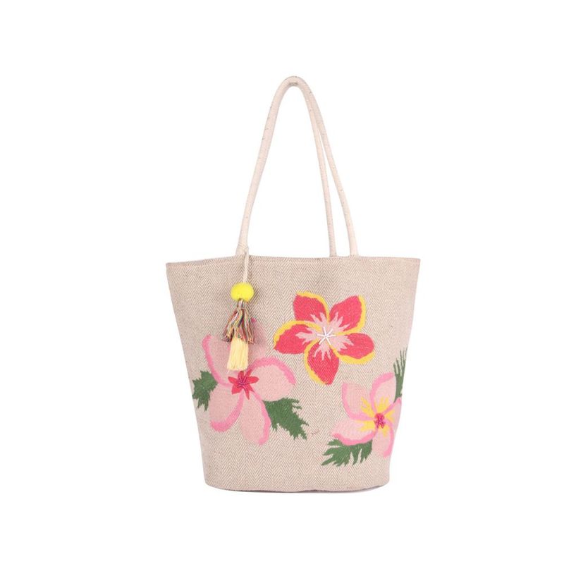 Grey floral 2024 embroidered tote bag