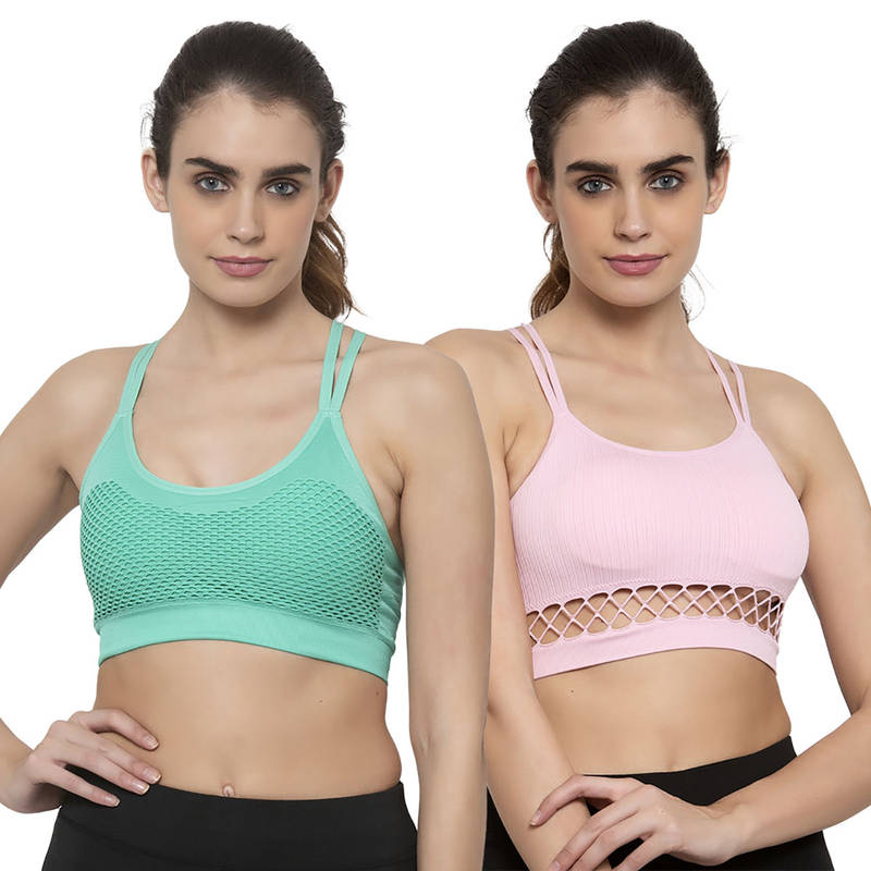 Makclan Sexy in Flex Sports Bra- Pink & Green (Pack of 2) (S/M)