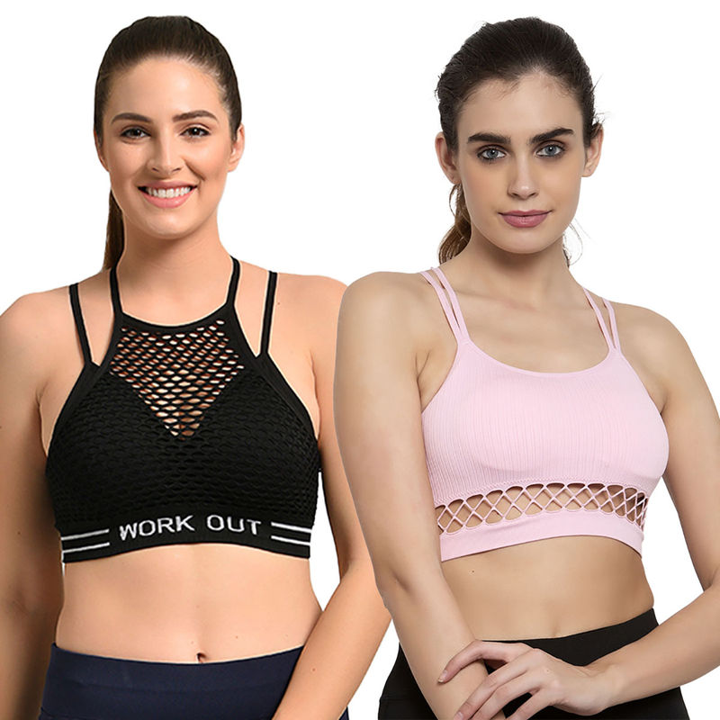 Makclan Sexy in Sheer Sports Bra- Pink & Black (Pack of 2) (S/M)