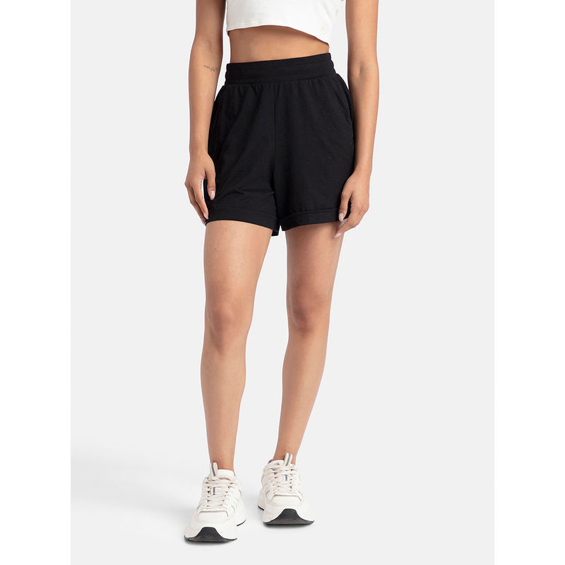 Jockey A157 Women Super Combed Cotton Rich Straight Fit Shorts - Black (M)