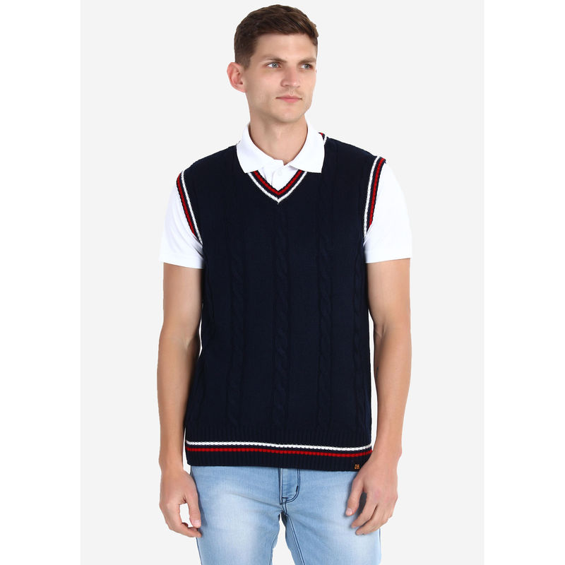 JOE Hazel Men Navy Blue Cricket Sweater (XL)