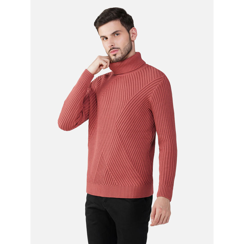 JOE Hazel Men Coral High Neck Cable Knit Sweater (M)