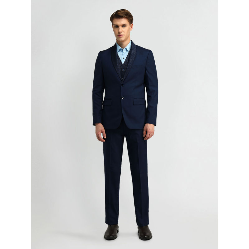 Arrow Solid Blue Full Sleeves Formal Suit Blazer and Waistcoat with Pant (Set of 3) (42)