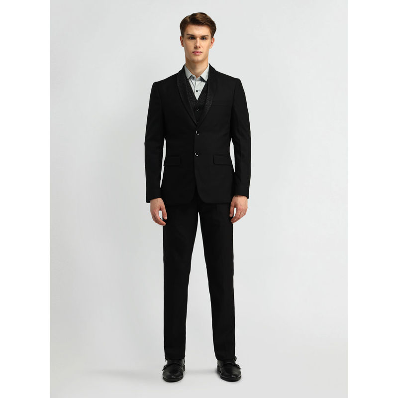 Arrow Solid Black Full Sleeves Formal Suit Blazer and Waistcoat with Pant (Set of 3) (36)
