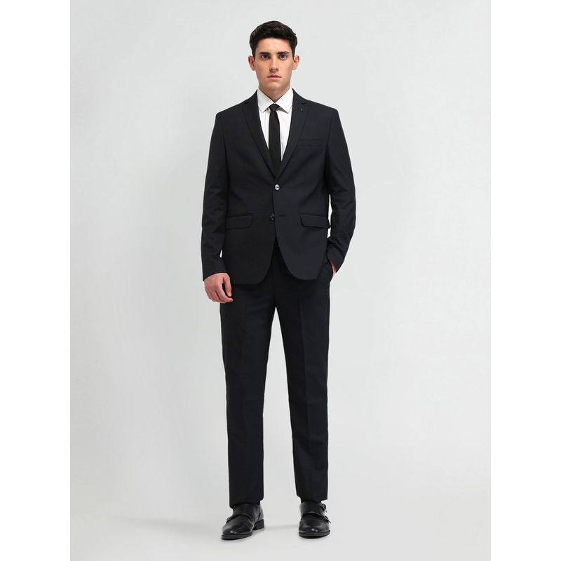 Arrow Textured Black Full Sleeves Suit Blazer with Pant (Set of 2) (38)