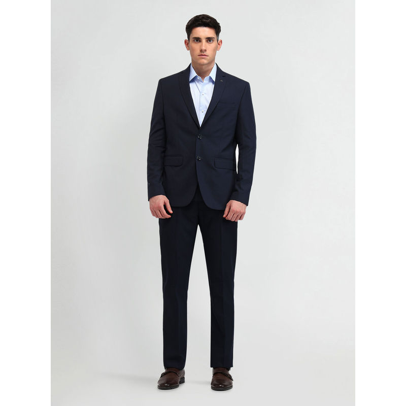 Arrow Textured Blue Full Sleeves Suit Blazer with Pant (Set of 2) (42)