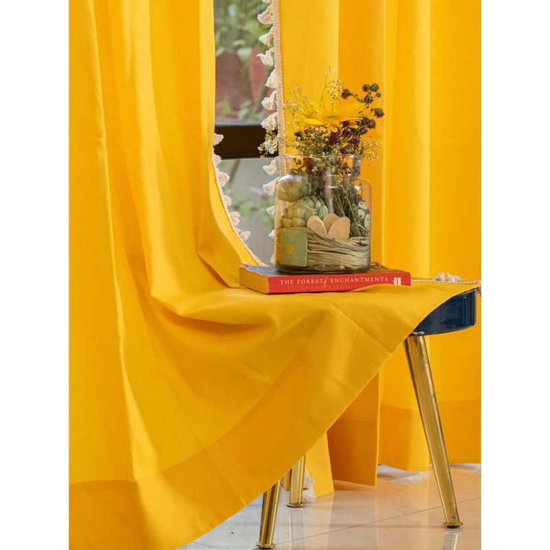 Urban Space Boho Cotton Window Curtain with Eyelets & Tieback 1 Piece Aura Yellow (5x4 feet)