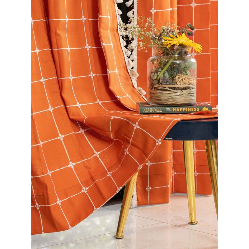 Urban Space Cotton Window Curtain with Eyelets & Tieback 1 Piece Aura Burnt Orange Checks (5x4 feet)