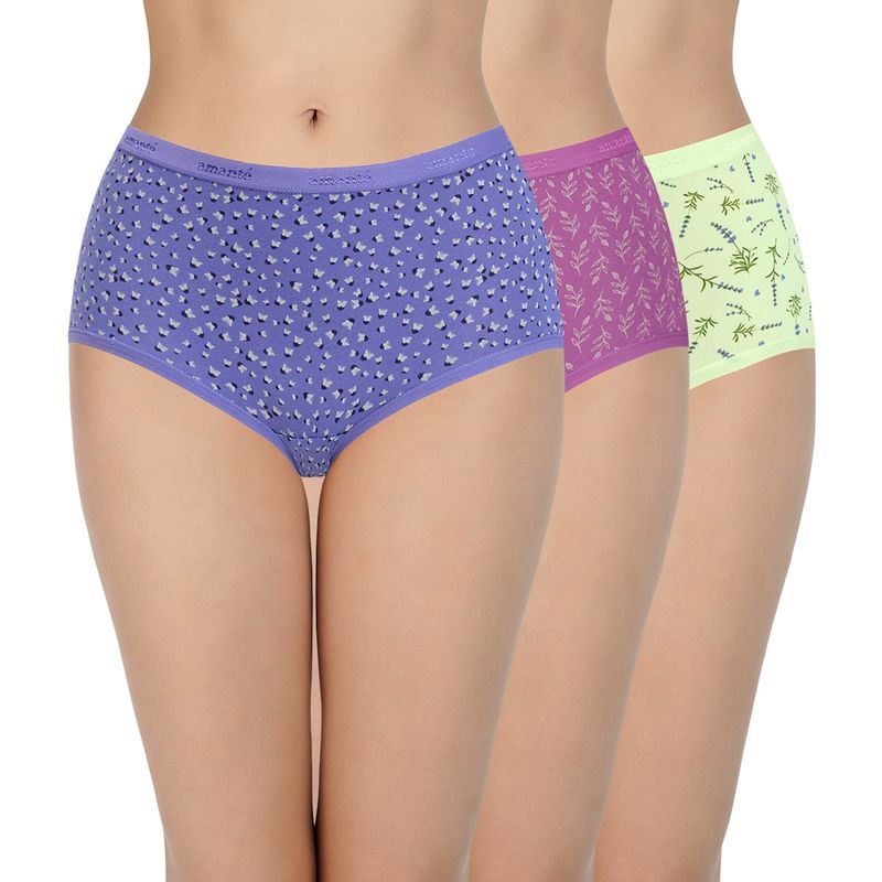 Amante Print Full Coverage High Rise Full Brief Panty - Multi-Color (Set of 3) (L)