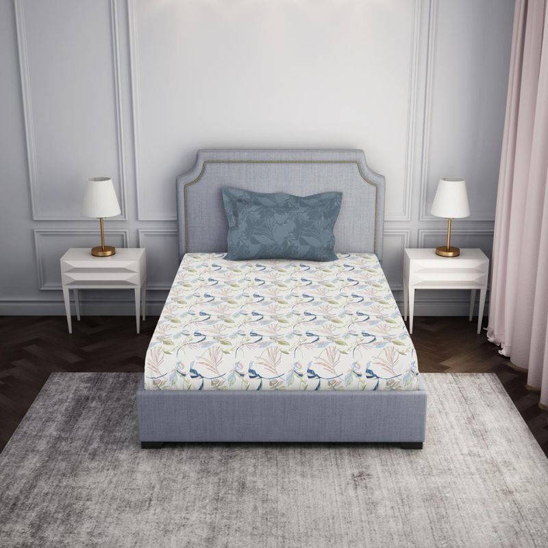 SPACES 100% Cotton Printed Bedsheet for Single Bed with 2 Pillow Cover (Set of 3) (Single)