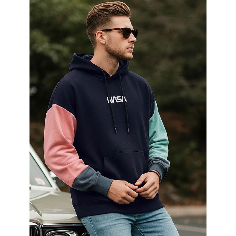 Bewakoof Men's Black NASA Typography Oversized Hoodies (M)