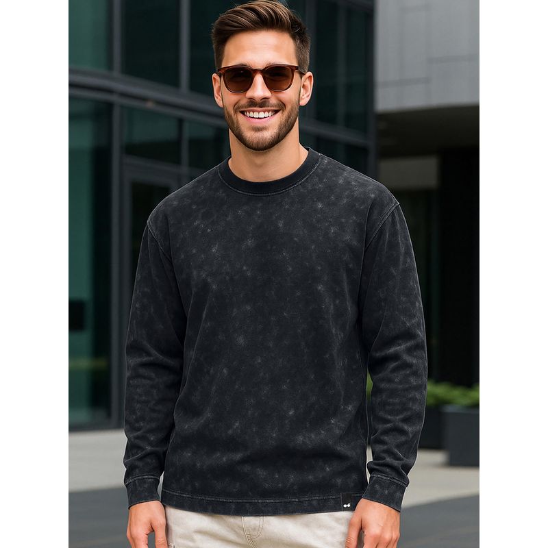 Bewakoof Men's Black Oversized Acid Wash T-shirt (XL)