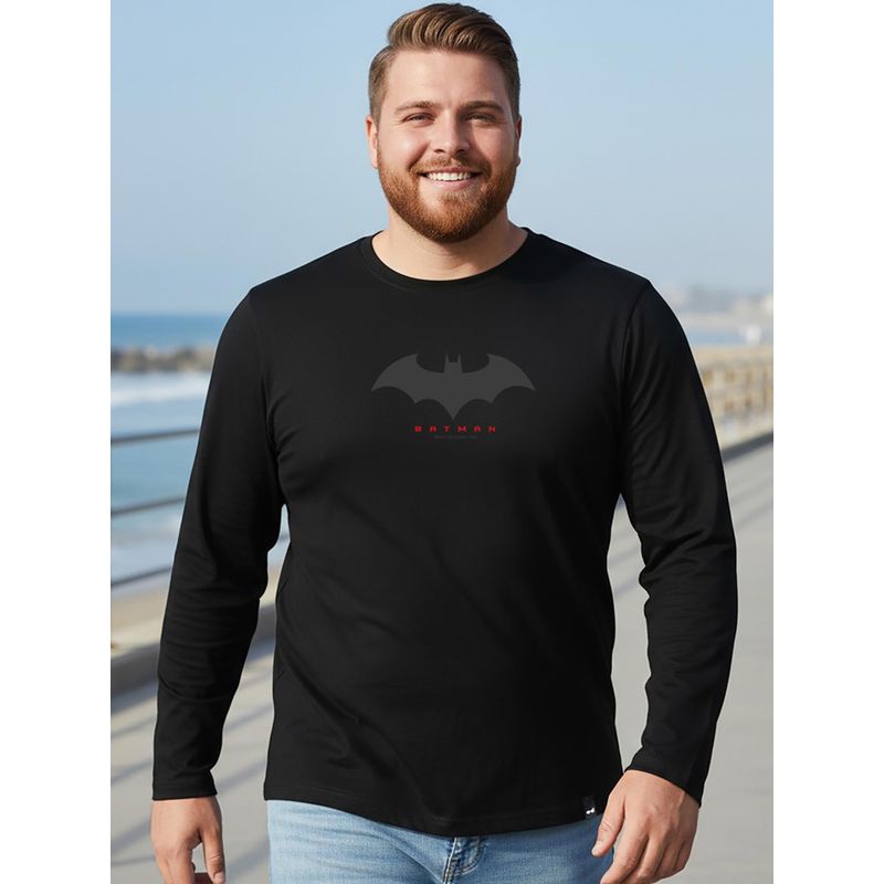 Bewakoof Men's Black Batman Outline Logo Graphic Printed Plus Size T-shirt (3XL)