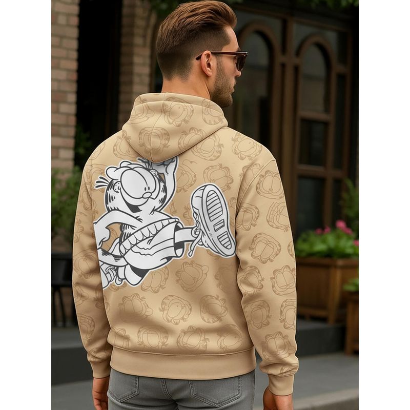 Bewakoof Men's Beige Garfield All Over Printed Oversized Hoodies (L)