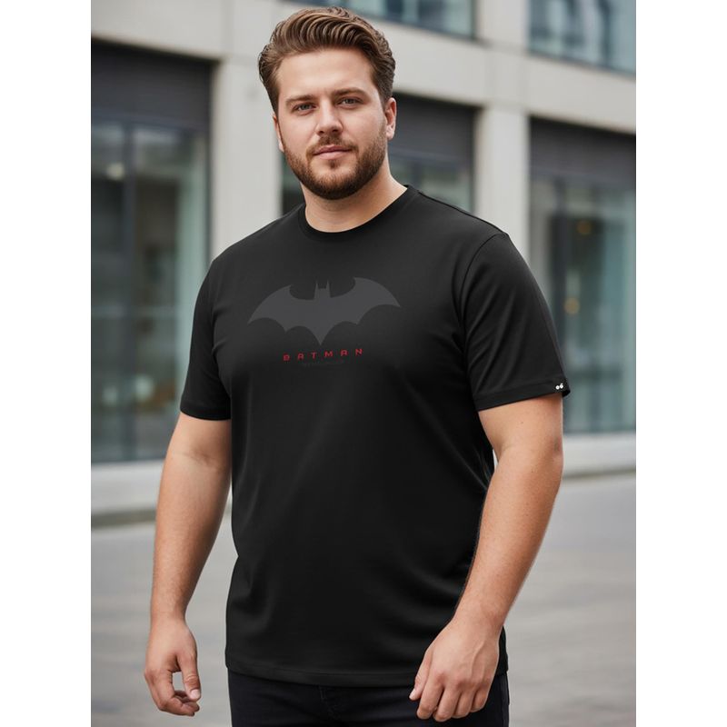 Bewakoof Official DC Men's Black Batman Outline Logo Graphic Print Plus Size T-shirt (6XL)