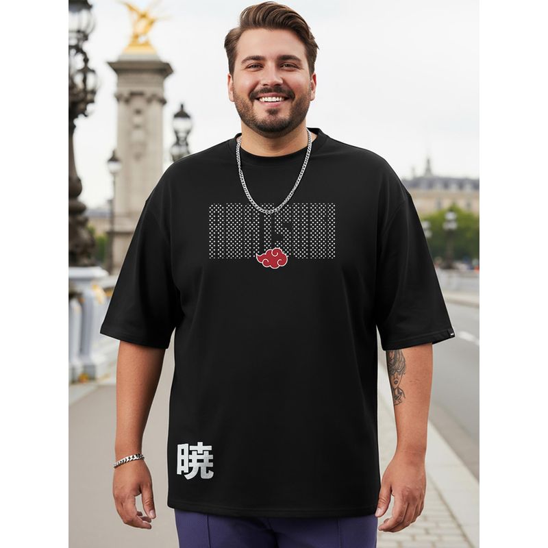 Bewakoof Official Naruto Men's Jet Black Akatsuki Origin Graphic Printed Oversized Plus Size T-shirt (3XL)