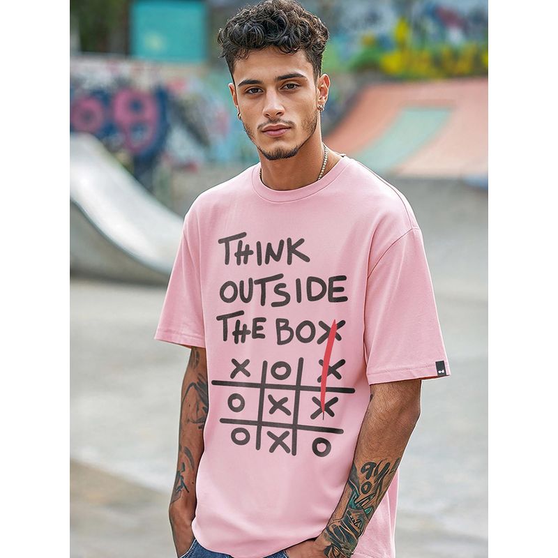 Bewakoof Men's Pink Think Outside Typography Oversized T-shirt (S)