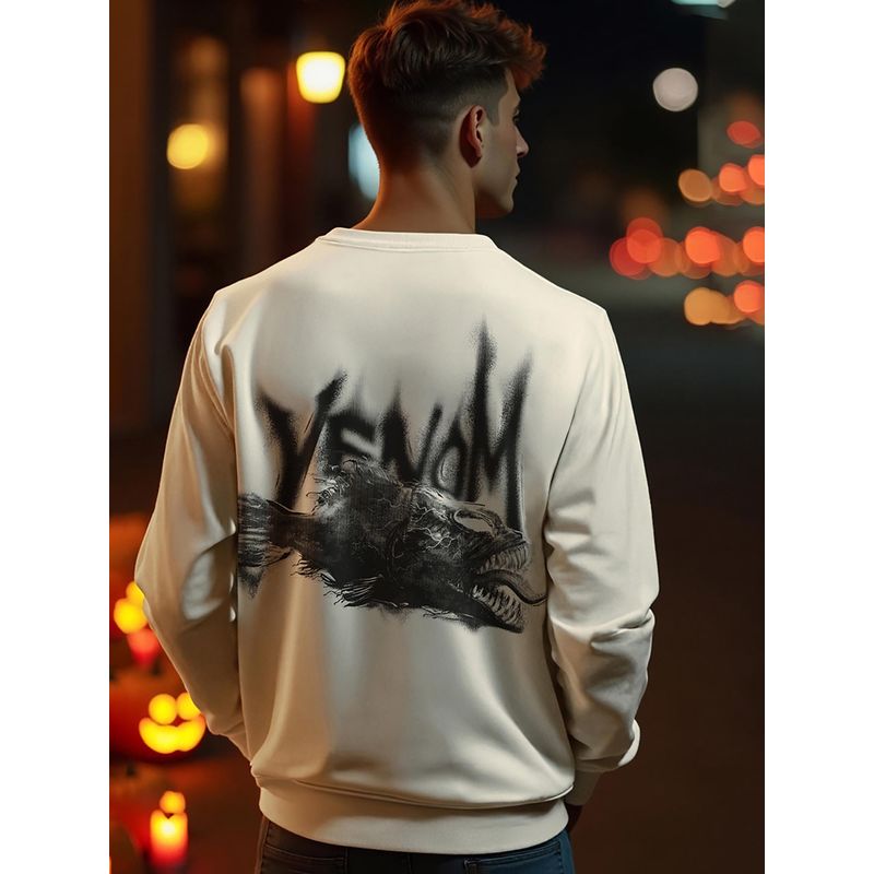 Bewakoof Official Marvel Men's Beige Venom Graphic Printed Oversized Sweatshirt (M)