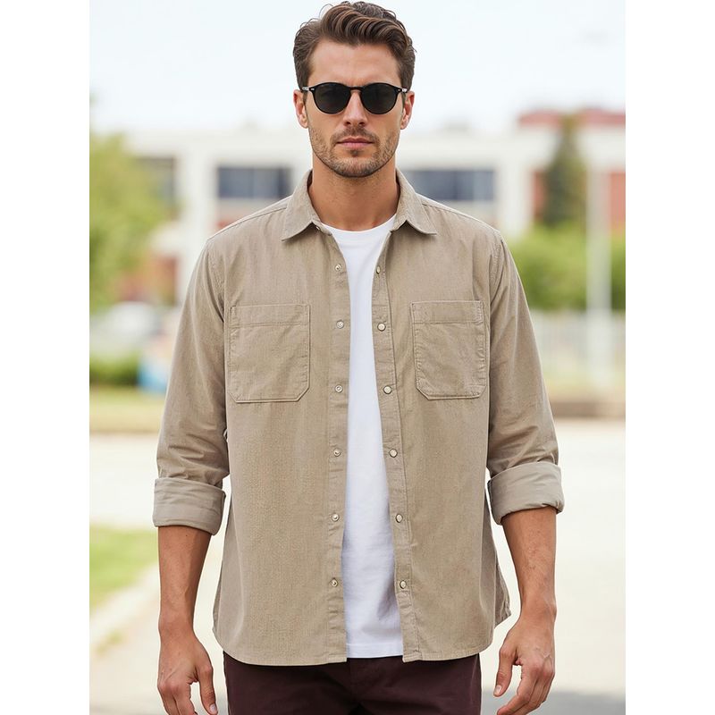 Bewakoof Men Beige Corduroy Shirt (M)