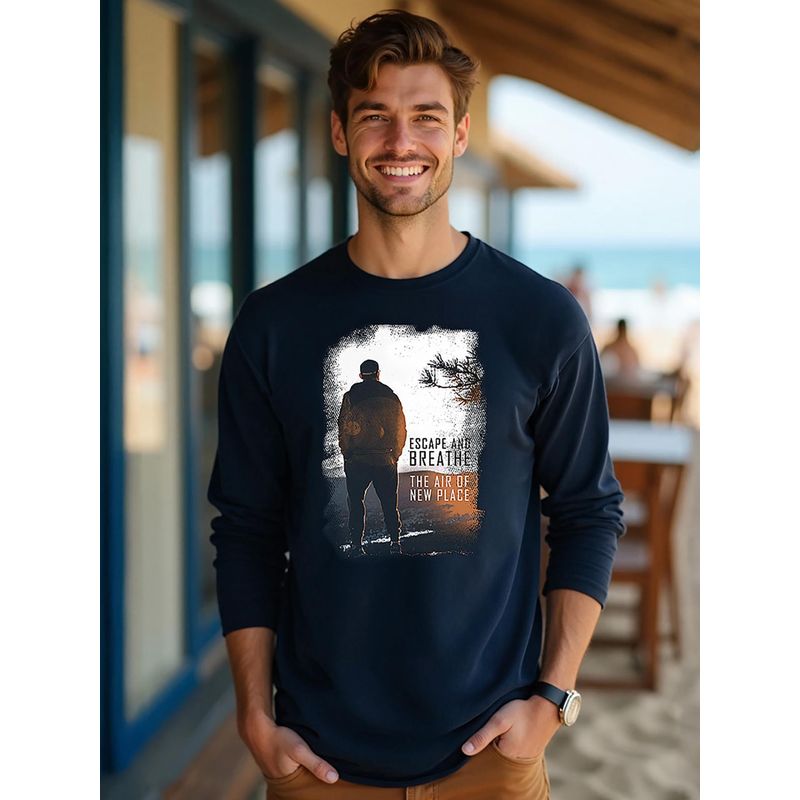 Bewakoof Men's Blue Make Tracks Graphic Printed T-shirt (L)