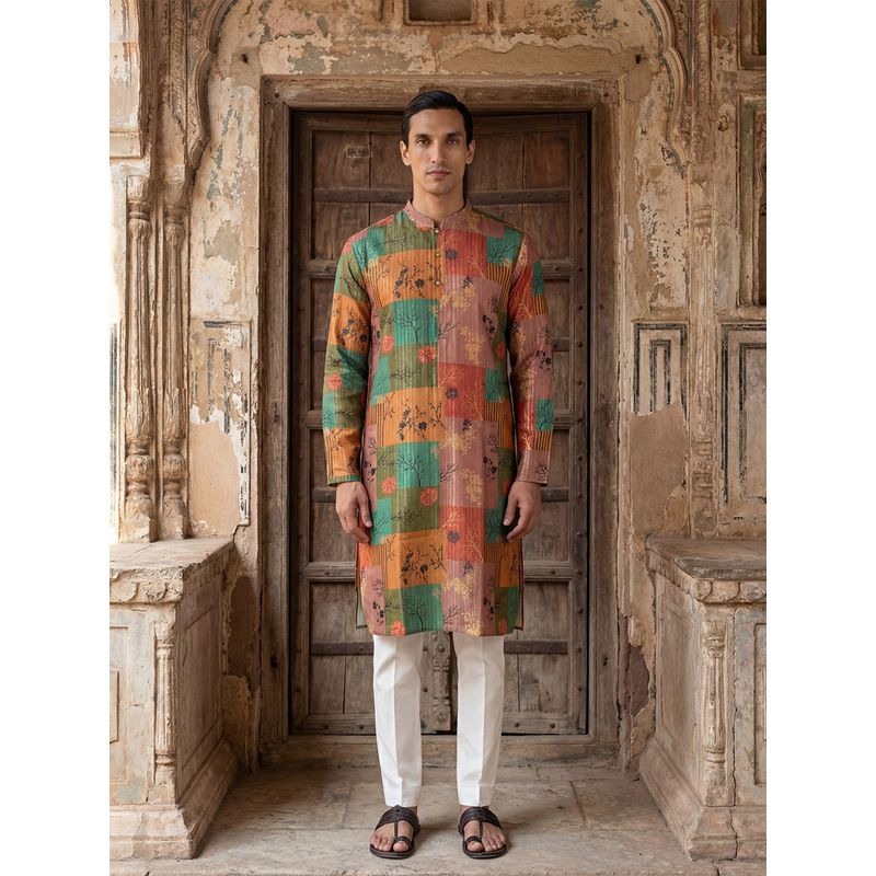 ETHNIC BAY Men Silk Blend Printed Straight Kurta (XL)