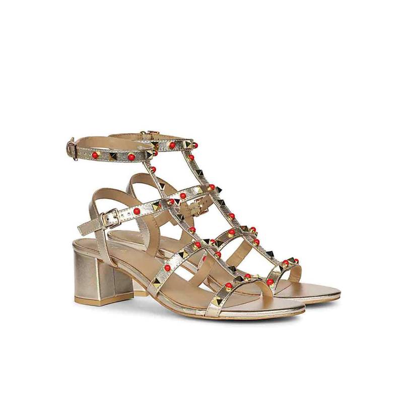 Saint G Women Gold Leather Studded Block Heels (UK 3)