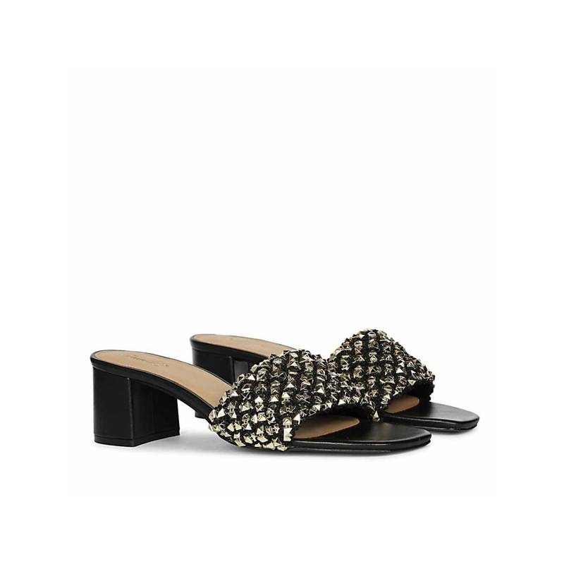 Saint G Women Black Stud Embellished Leather Block Heels (UK 3)