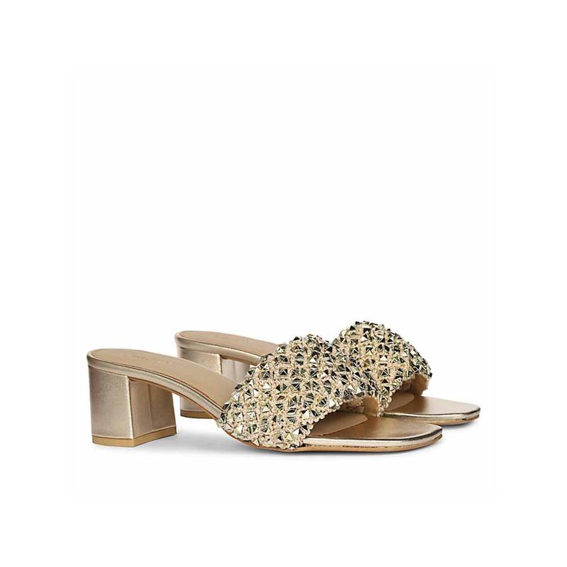 Saint G Women Metallic Gold Embellished Block Heels (UK 4)