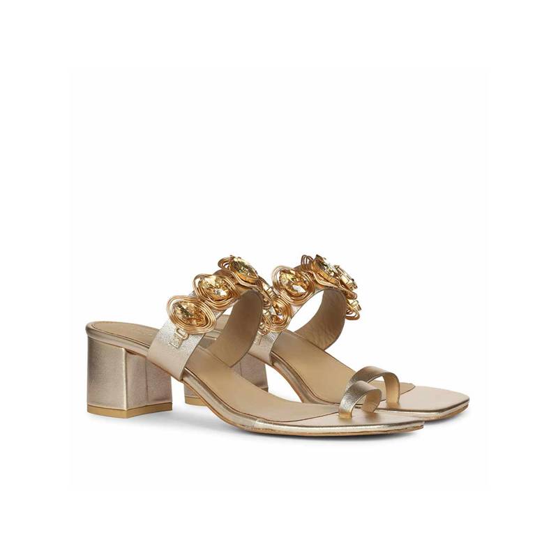 Saint G Women Gold Embellished Block Heels (UK 3)