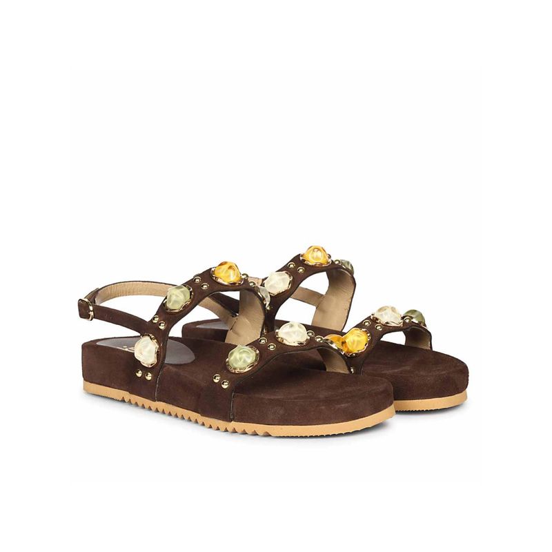 Saint G Women Brown Multi Stone Sandals (UK 3)