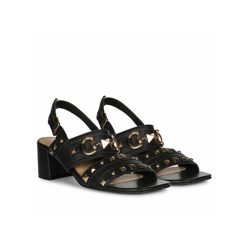 Saint G Women Embellished Black Leather Block Heels (UK 3)