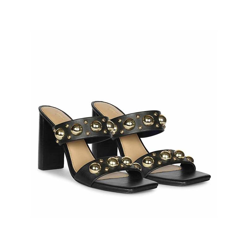 Saint G Women Embellished Black Leather Block Heels (UK 3)