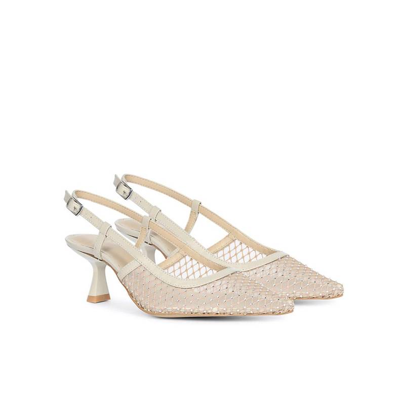 Saint G Women Crystal Embellished Beige Kitten Heels (UK 3)