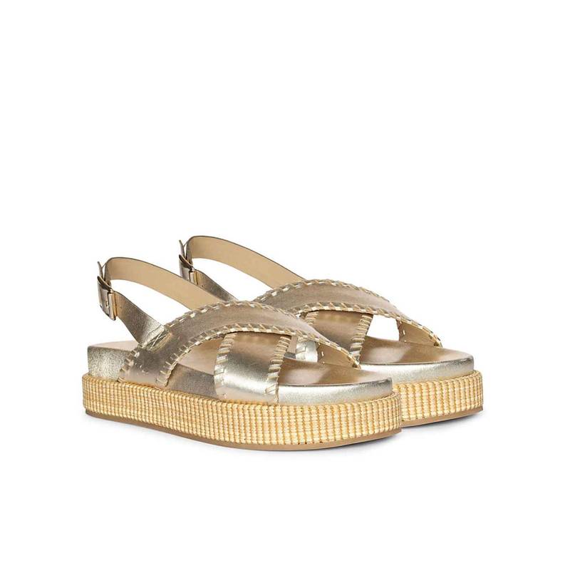 Saint G Women Gold Leather Platform Sandals (UK 3)