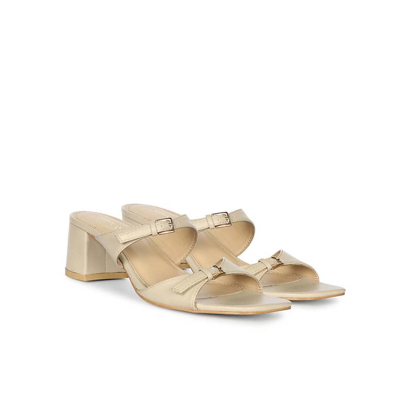 Saint G Women Buckle Beige Leather Block Heels (UK 3)