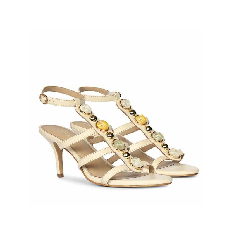 Saint G Women Gem T-Strap Off White Leather Stiletto Heels (UK 3)