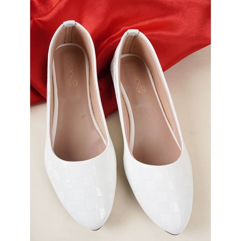 Iconics Western White Solid Textured Ballerinas (EURO 37)