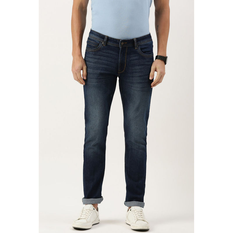 Peter England Men Navy Blue Dark Wash Slim Tapered Jeans (32)