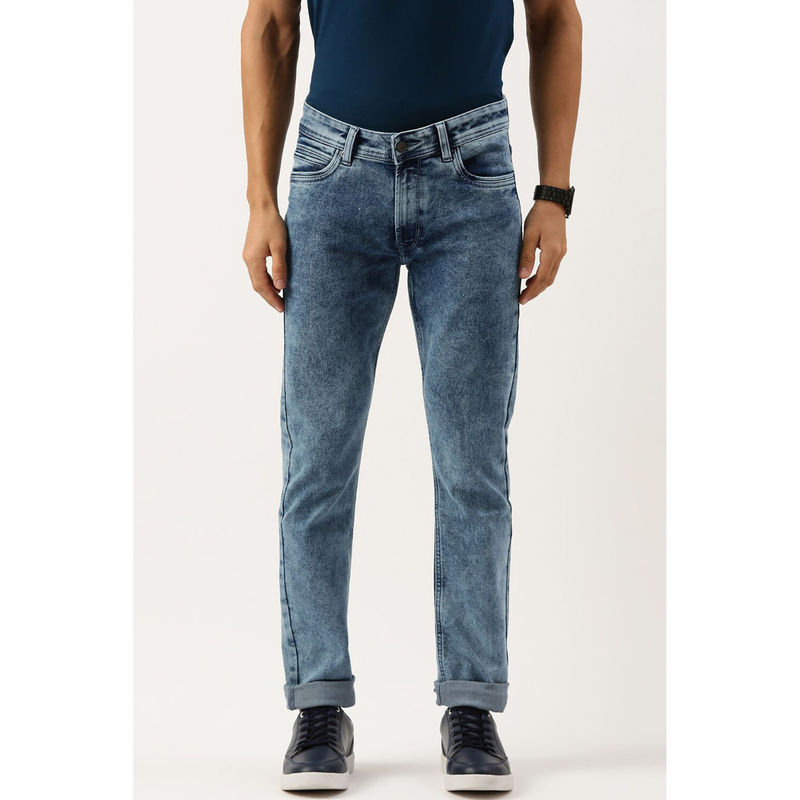 Peter England Men Blue Mid Wash Slim Tapered Jeans (36)