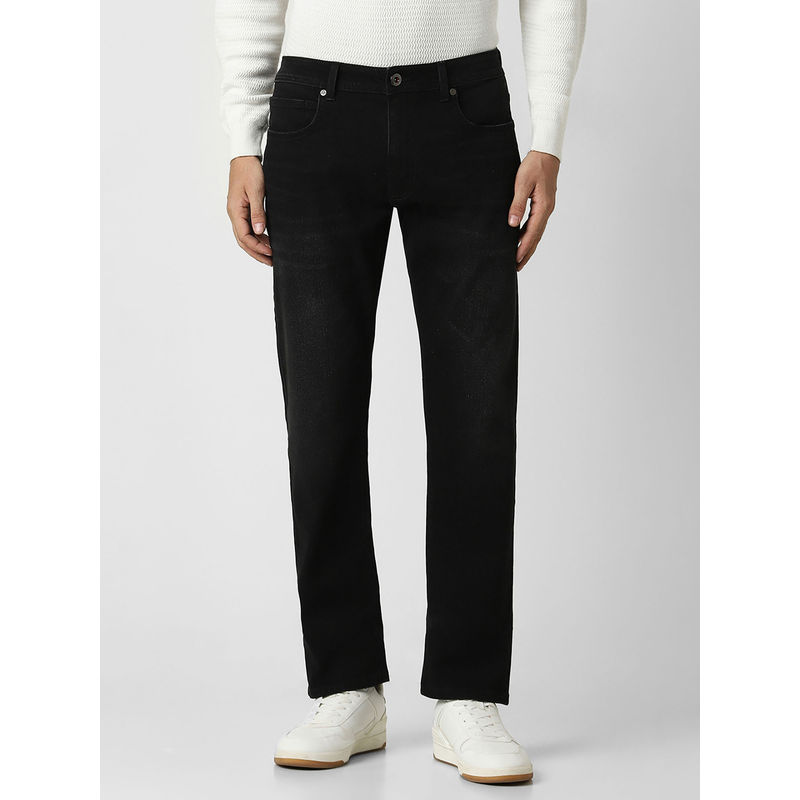 Peter England Men Black Light Wash Slim Tapered Jeans (32)