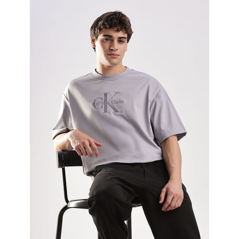 Calvin Klein Purple Embroidered Logo Relaxed Fit Cotton T-shirt (M)