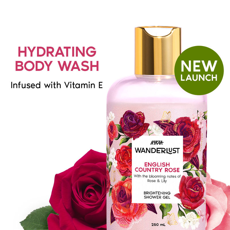 Nykaa Wanderlust English Country Rose Floral Perfume Body Wash with Vitamin E for Hydration