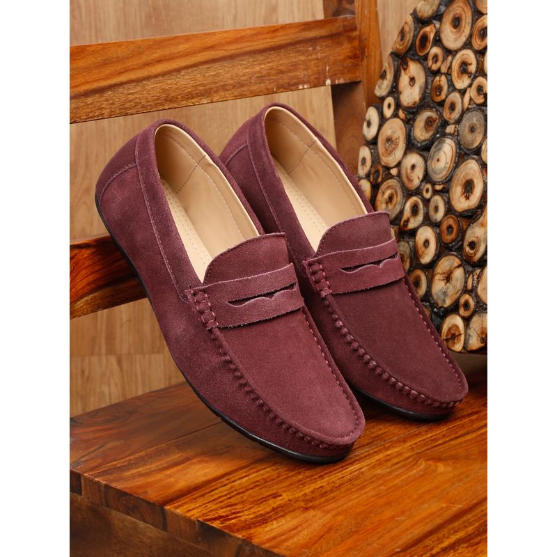 Teakwood Men Solid Round Toe Purple Loafer (UK 6)