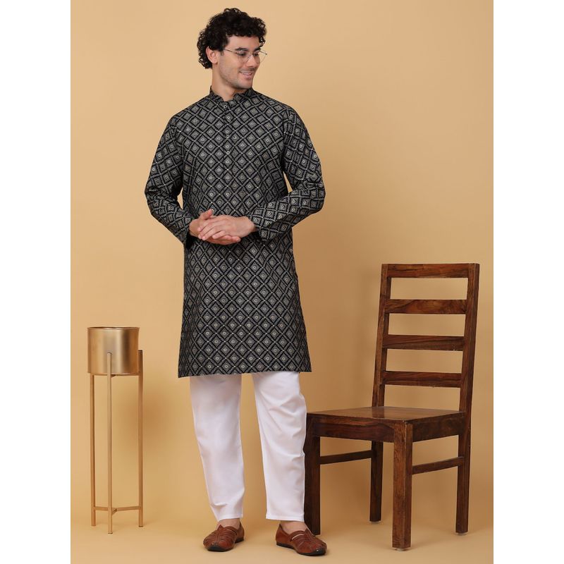 Kraft India Men Black Cotton Ethnic Printed Kurta (44)