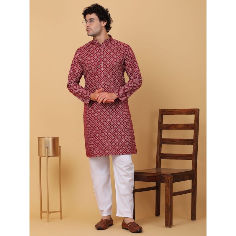 Kraft India Men Maroon Cotton Ethnic Printed Kurta (38)