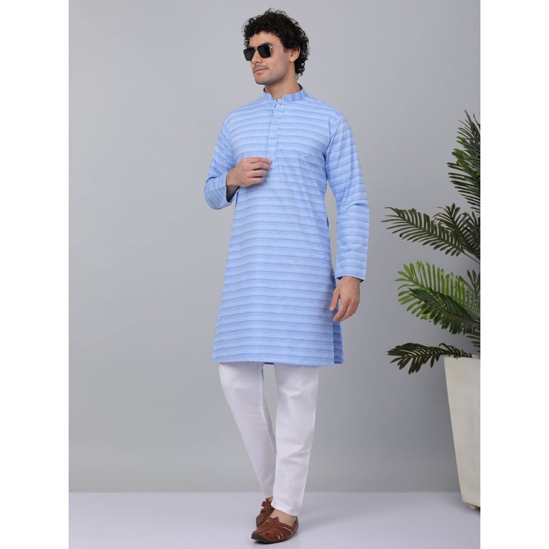 Kraft India Men Blue Cotton Striped Kurta with Pyjamas (Set of 2) (36)