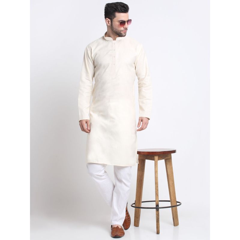 Kraft India Men Cream Cotton Knee Length Kurta (38)