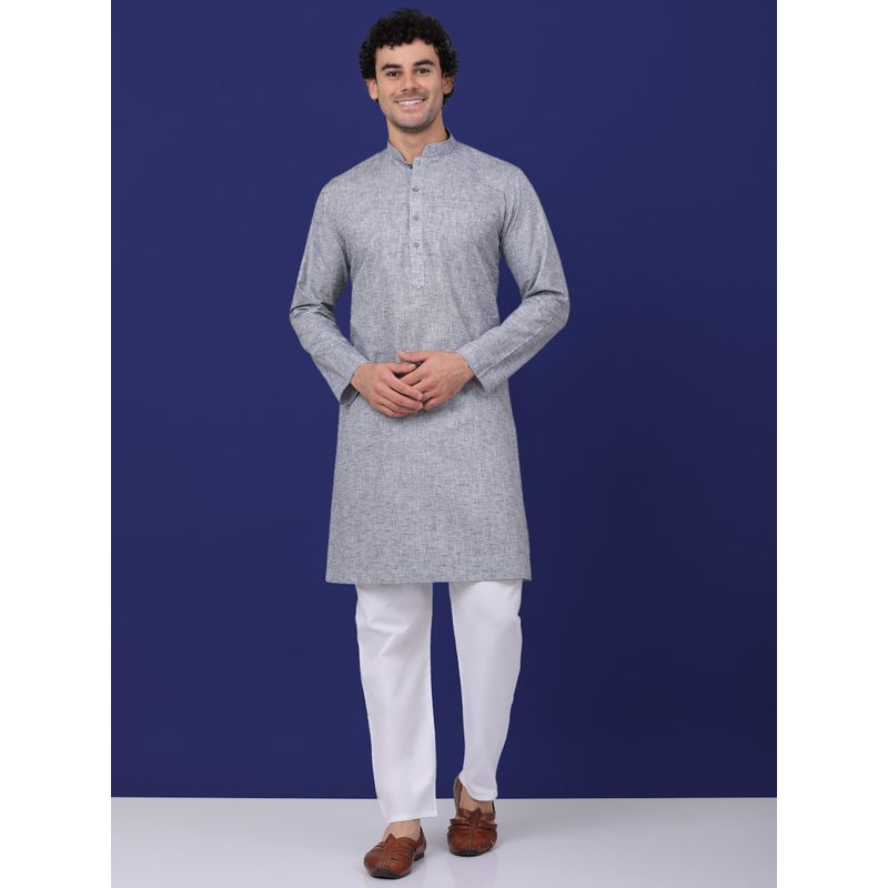 Kraft India Men Grey Linen Solid Kurta with Pyjamas (Set of 2) (36)